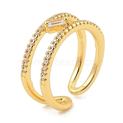 Brass Micro Pave Cubic Zirconia Cuff Rings for Women, Rectangle, Real 18K Gold Plated, 7.5mm, Inner Diameter: 17.5mm(RJEW-S392-22G)