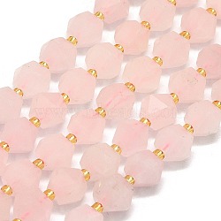 Natural Rose Quartz Beads Strands, Faceted, Octagonal, 9~10.5x9~10.5x7.5~8.5mm, Hole: 1mm, about 36~40pcs/strand, 15.35~15.55 inch(39~39.5cm)(G-I376-A26-01)