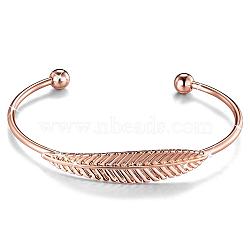 SHEGRACE Brass Cuff Bangle, Torque Bangles, with Leaf, Rose Gold, 1-3/4 inchx2-1/2 inch(45x66mm)(JB382A)