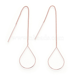 Brass Stud Earring Findings, Ear Threads, Teardrop, Rose Gold, 105~115mm(include pin length), 25x16.5mm, pin: 0.6mm(KK-S345-066RG)