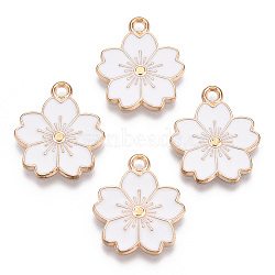 Alloy Enamel Pendants, Sakura Flower, Light Gold, White, 20.5x17.5x1.5mm, Hole: 2mm(ENAM-S121-115N)