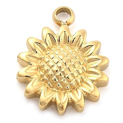 Ion Plating(IP) 304 Stainless Steel Charms, Sunflower Charm, Real 14K Gold Plated, 12.5x9.5x2.5mm, Hole: 1.5mm(STAS-P379-03G-G)