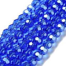 Electroplate Glass Bead Strands, Pearl Luster Plated, Faceted(32 Facets), Round, Blue, 8x7mm(EGLA-R015-8mm-6)