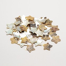 Star Natural Akoya Shell Charms, Mother of Pearl Shell Pendants, Tan, 14x1mm, Hole: 1mm; about 720pcs/bag(SHEL-N031-18)