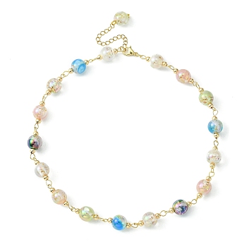 Resin with Gold Foil Round Beaded Chain Necklaces, Mixed Color, 15.59 inch(39.6cm)