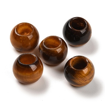 Natural Tiger Eye European Beads, Large Hole Beads, Round, 12x9~9.5mm, Hole: 5.5~6mm