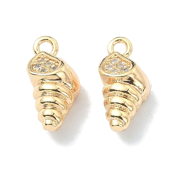 Brass Micro Pave Cubic Zirconia Pendants, Conch, Real 18K Gold Plated, 12.5x6x4.5mm, Hole: 1.4mm