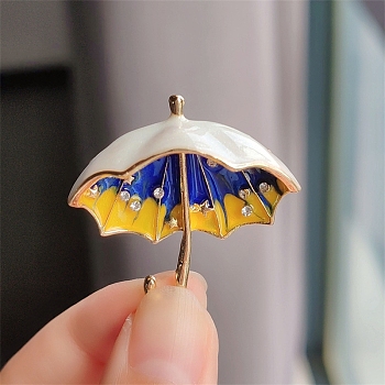 Umbrella Enamel Pins, Alloy Rhinestone Brooches for Backpack Clothes, Dark Blue, 33x33mm