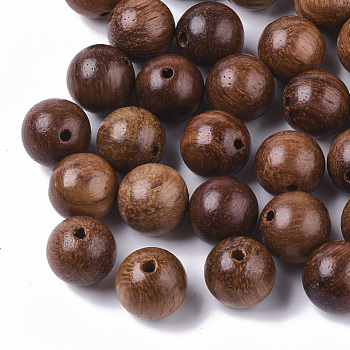 Natural Wood Beads, Waxed Wooden Beads, Undyed, Round, Sienna, 10mm, Hole: 1.5mm
