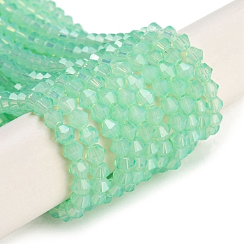 Baking Painted Transparent Glass Beads Strands, Imitation Opalite, Faceted, Bicone, Spring Green, 4~4.5x3.5~4mm, Hole: 0.9mm, about 84pcs/strand, 13.58~13.78 inch(34.5~35cm)