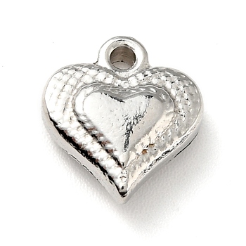 201 Stainless Steel Machine Polishing Charms, Heart, Stainless Steel Color, 11x10x3.5mm, Hole: 1.5mm