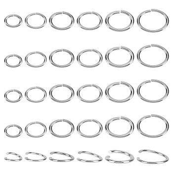 30Pcs 6 Styles Tarnish Resistant 304 Stainless Steel Open Jump Rings, Stainless Steel Color, 10~20x1.5~2.5mm, 5pcs/style