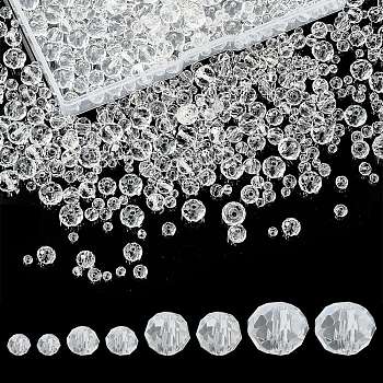 8 Strands 4 Size Transparent Glass Beads Strands, Faceted, Rondelle, Clear, 3~8x2~6mm, hole: 0.4~1mm, 65~155Pcs/strand, 15~16.9 inch(38~43cm), 2 Strands/size