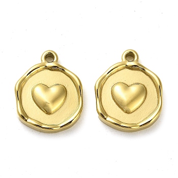 304 Stainless Steel Pendant, Real 14K Gold Plated, Flat Round Charm, Heart, 15.5x12x3mm, Hole: 1.5mm