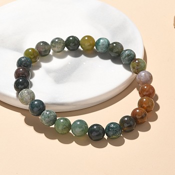 Natural Indian Agate Bead Stretch Bracelets, Round, 2-1/8 inch~2-3/8 inch(5.5~6cm), Bead: 8mm