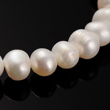 Natural Cultured Freshwater Pearl Beads Strands, Round, Bisque, 7~8mm, Hole: 0.8mm, about 52pcs/strand, 14.17 inch