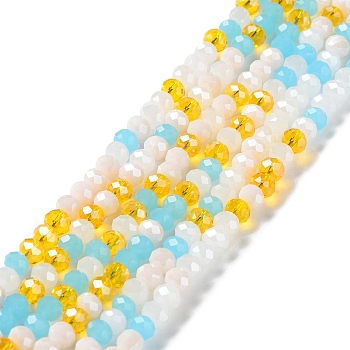 Glass Beads Strands, Faceted, Rondelle, Aqua, 6x5mm, Hole: 1mm, about 85~88pcs/strand, 16.1~16.5 inch(41~42cm)