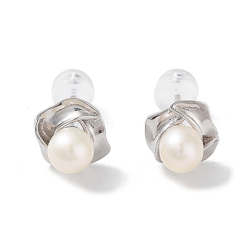 Natural Pearl Stud Earrings for Women, with Sterling Silver Pins, Flower, 8x9mm