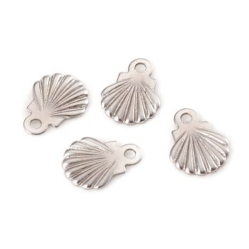 304 Stainless Steel Pendants, Laser Cut, Scallop, Stainless Steel Color, 7.5x5.5x0.5mm, Hole: 1mm