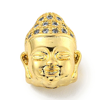 Brass Micro Pave Clear Cubic Zirconia Beads, Buddha Head, Real 18K Gold Plated, 11x8.5x6mm, Hole: 1.2mm