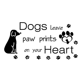 PVC Wall Stickers, for Wall Decoration, Word Dogs Leave Paw Prints on Your Heart, Black, 310x600mm