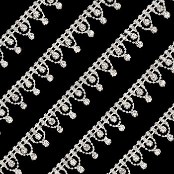 Flower Crystal Glass Rhinestone Cup Chains, False Diamond Trim, with Cardboard Display Card, Platinum, 20x3.5mm