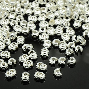 Brass Crimp Beads Covers, Cadmium Free&Lead Free, Round, Silver Color Plated, About 3.2mm In Diameter, 2.2mm Thick, Hole: 1mm