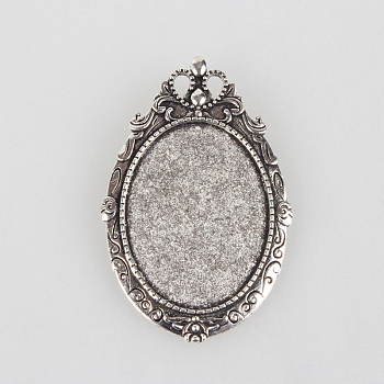 Vintage Tibetan Style Alloy Brooch Cabochon Settings, Cadmium Free & Lead Free, with Iron Pin Brooch Back Bar Findings, Oval, Antique Silver, Tray: 40x30mm, 62x40x2mm, Pin: 0.6mm