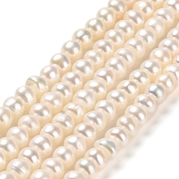 Natural Cultured Freshwater Pearl Beads Strands, Grade 2A, Rondelle, Beige, 5~5.5x4~4.5mm, Hole: 0.8mm, about 80~88pcs/strand, 14.37~14.57 inch(36.5~37cm)