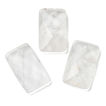 Natural Quartz Crystal Pendants, Rock Crystal Rectangle Beads, Faceted, 30~30.5x18~18.5x6~6.5mm, Hole: 1.5mm