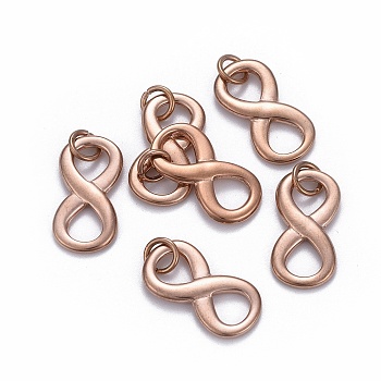 304 Stainless Steel Charms, with Jump Ring, Infinity, Rose Gold, 20.5x10.5x2mm, Hole: 4mm
