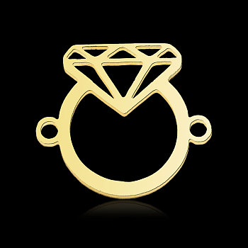 201 Stainless Steel Connector Charms, Diamond Ring Shape, Real 18K Gold Plated, 14x16x1mm, Hole: 1.4mm