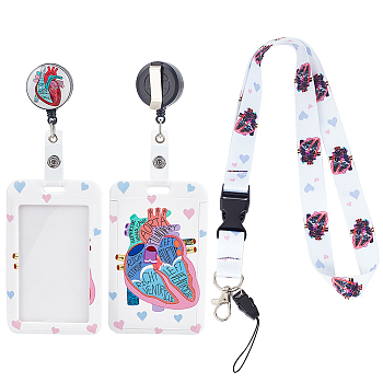 ABS Plastic ID Badge Holder Sets, include Lanyard and Retractable Badge Reel, ID Card Holders with Clear Window, Rectangle with Realistic Heart Pattern, Sky Blue, 790mm, 1 set/box