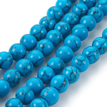 Synthetic Turquoise Beads Strands, Round, 10mm, Hole: 1mm, about 40pcs/strand, 15.3 inch(39cm)