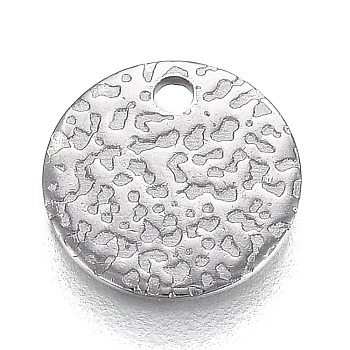 Tarnish Resistant 304 Stainless Steel Charms, Textured, Laser Cut, Flat Round, Stainless Steel Color, 8x0.7mm, Hole: 1.3mm