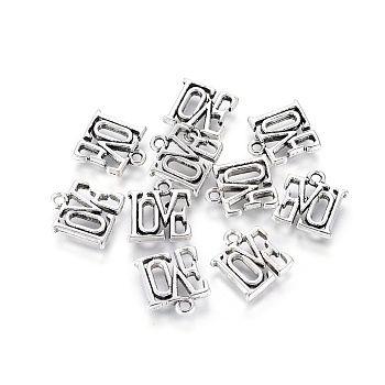 Valentine Gifts Ideas for Her Tibetan Style Alloy Charms, Cadmium Free & Nickel Free & Lead Free, LOVE, Antique Silver, 15x13x2mm, Hole: 2mm