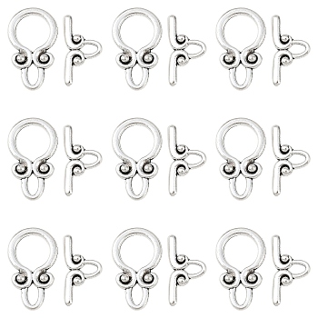 50Sets Ring Tibetan Style Alloy Toggle Clasps, Lead Free and Cadmium Free, Antique Silver, Ring: 12x20mm, Bar: 18mm, Hole: 3mm