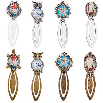 DIY Bookmark Making, with Iron/Tibetan Style Bookmark Cabochon Settings and Transparent Glass Cabochons, Mixed Color, Tray: 18~25mm, 81~94x22~31x3~4mm