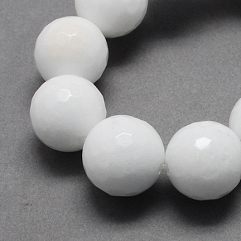 Natural Jade Bead Strands, Dyed, Faceted, Round, White, 12mm, Hole: 1mm, 32pcs/strand, 14.6 inch