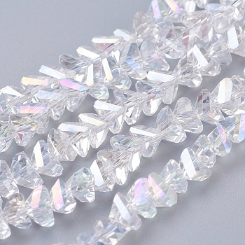 Electroplate Glass Beads Strands, AB Color Plated, Faceted, Triangle, Clear AB, 4.5x5x6mm, Hole: 1mm, about 100pcs/strand, 13.7 inch(35cm)