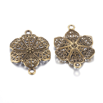 Tibetan Style Alloy Links, Flower, Cadmium Free & Nickel Free & Lead Free, Antique Bronze, 41x29x2.5mm, Hole: 3mm.