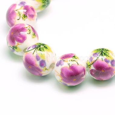Handmade Flower Printed Porcelain Ceramic Beads Strands(PORC-M007-10mm-17)-2
