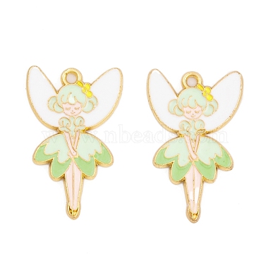 Golden Light Green Angel & Fairy Alloy+Enamel Pendants