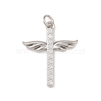 Brass Micro Pave Cubic Zirconia Pendants, Cross, Cadmium Free & Lead Free, Rack Plating, Long-Lasting Plated, with Jump Ring, Platinum, 25x20.5x2mm, Hole: 3.4mm(KK-G544-22P)