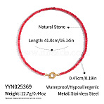 Autumn Winter Dyed Natural White Jade Rondelle Beaded Necklaces, with 304 Stainless Steel Clasps, Golden, Red, 16.14 inch(41cm), Bead: 4.7mm(TB0326-3)