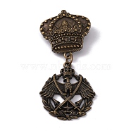 Crown & Eagle Zinc Alloy Pendant Lapel Pin, Dangle Charm Brooch Medal for Men, Antique Bronze, 67x30x3mm(JEWB-WH0028-05D)