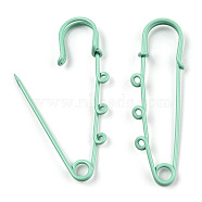 Spray Painted Iron Brooch Findings, Kilt Pins with Triple Loops, Aquamarine, 50x50x5.5mm, Hole: 2.5mm(IFIN-K043-01B-04)