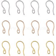 304 Stainless Steel Earring Hooks, Ear Wire, with Horizontal Loop, Mixed Color, 22x11.5x1mm, Hole: 2.5x3.5mm, 3color, 15pcs/color, 45pcs/box(STAS-PH0019-05)