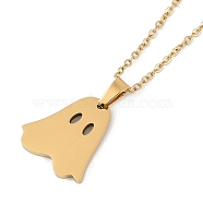 Halloween Series 202 Stainless Steel Cable Chain Ghost Pendant Necklaces, Real 18K Gold Plated, 15.94~17.91 inch(40.3~45.5cm)(NJEW-S005-01G-C)