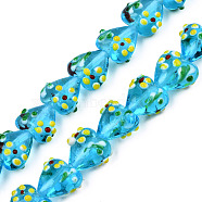 Handmade Bumpy Lampwork Beads Strands, Heart, Light Sky Blue, 15~16x15.5~17x10.5~11.5mm, Hole: 1.4~1.8mm, about 26pcs/strand, 14.76 inch(37.5cm)(LAMP-N029-011C)